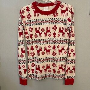 Hanna Andersson Kids Holiday Organic Cotton Long John pajama Top Dear Deer S 14